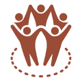 Abstract figures holding hands in circle