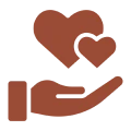Hand holding two hearts icon