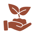 Hand holding a sprouting plant icon